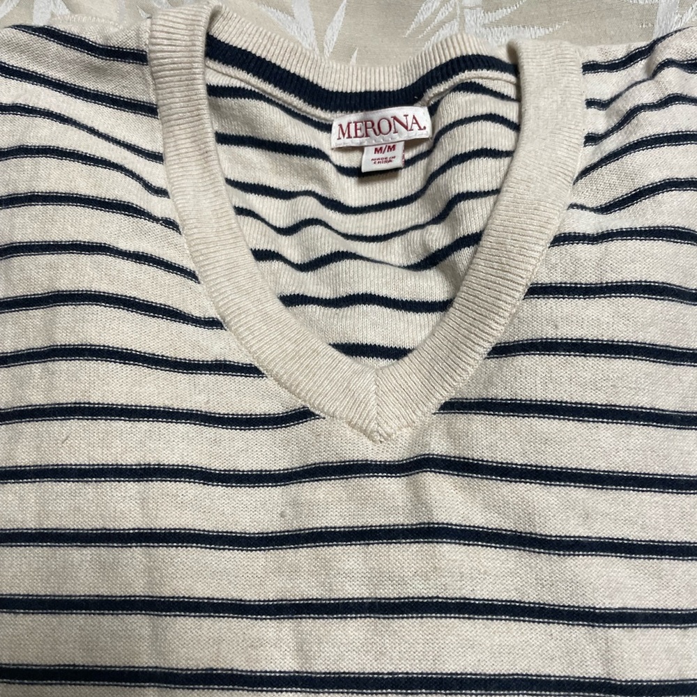 New Merona Men’s Crewneck Light Tan V-neck Cotton Sweater, M